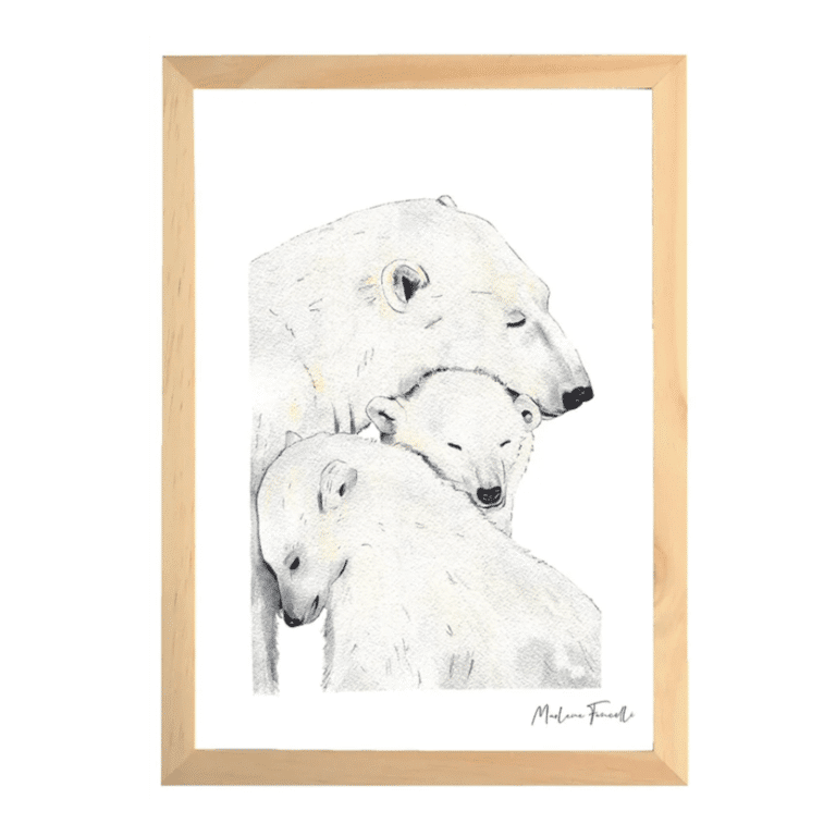 une affiche A4 famille ours Les aquarelles de Marlène, vue de face sur fond blanc