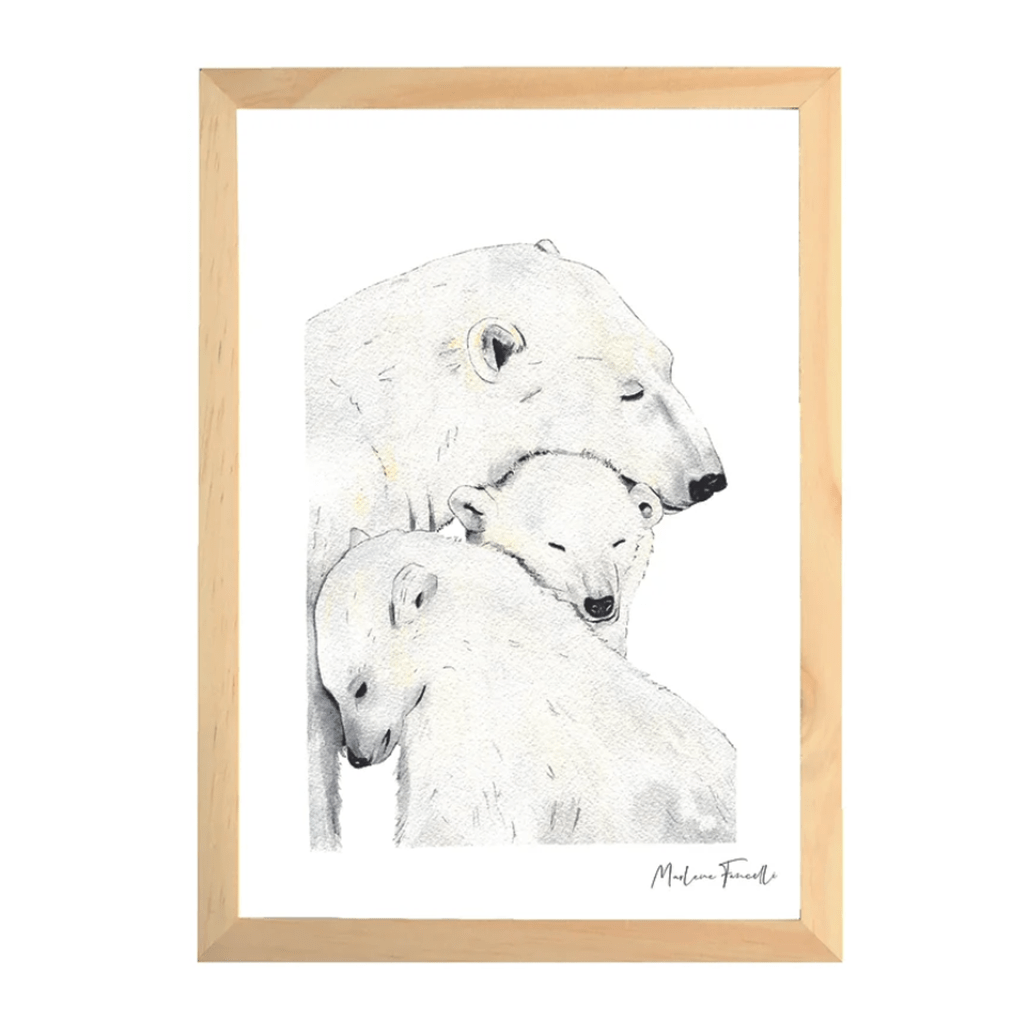 une affiche A4 famille ours Les aquarelles de Marlène, vue de face sur fond blanc
