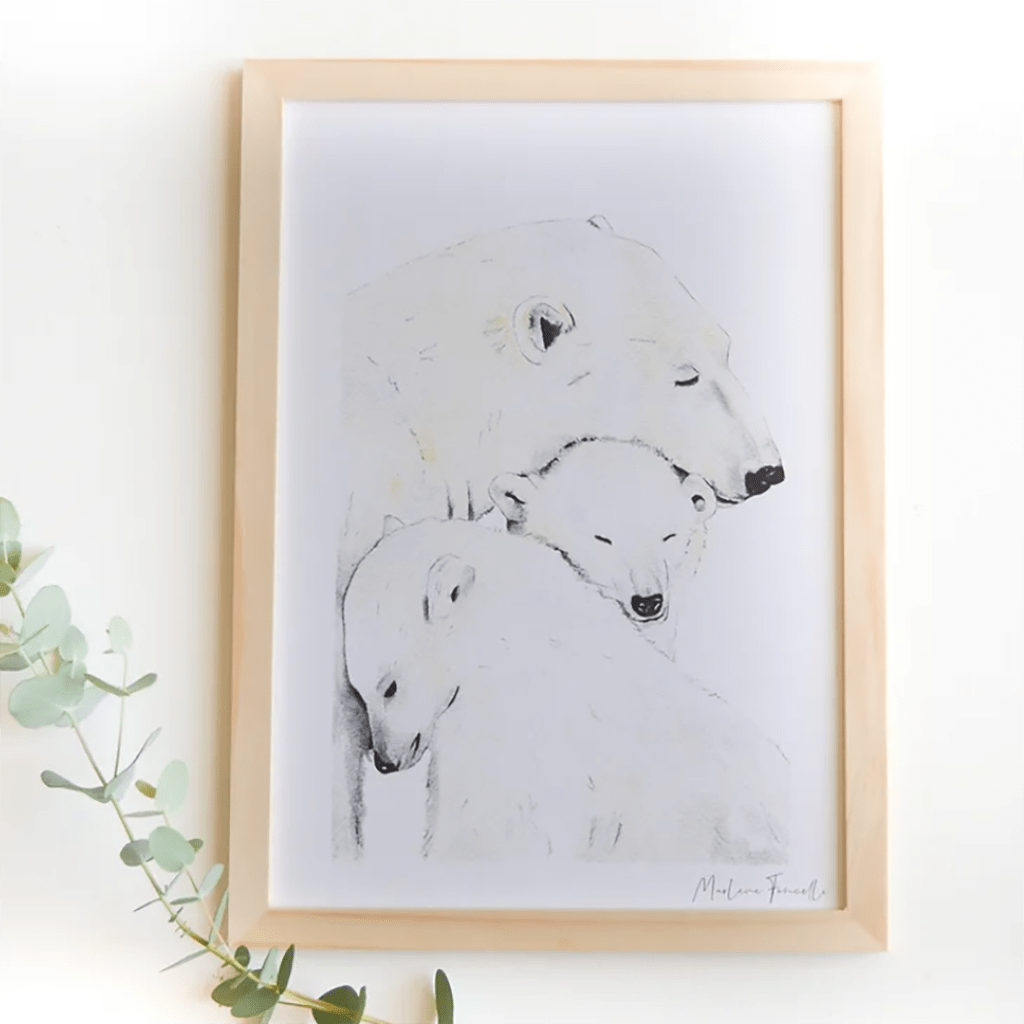 une affiche A4 famille ours Les aquarelles de Marlène, ambiance