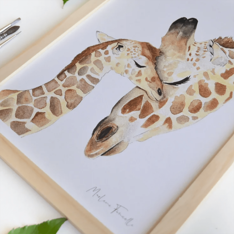 une affiche A4 famille girafe Les Aquarelles De Marlène, ambiance