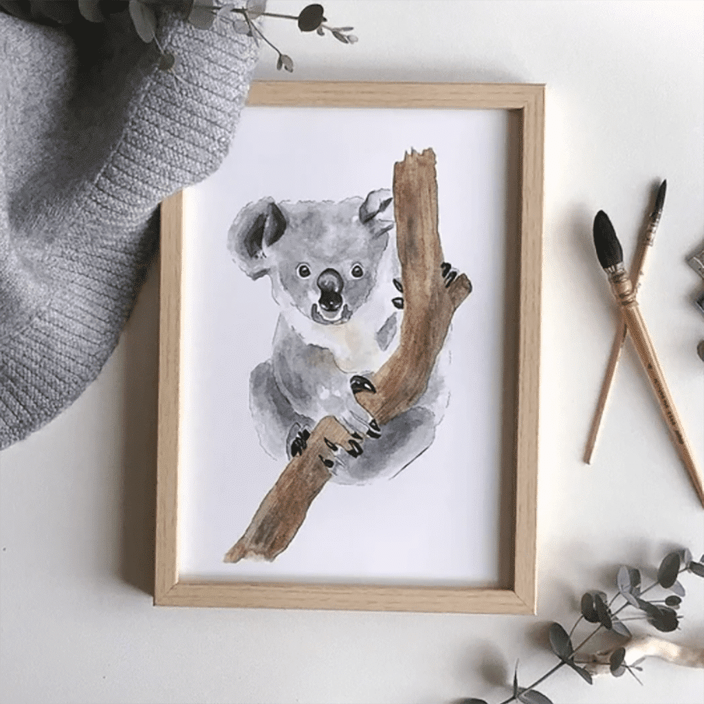 une affiche A4 koala Les Aquarelle de Marlène, ambiance