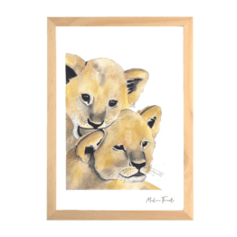 une affiche A4 lionceaux Les Aquarelles de marlène, vue de face sur fond blanc
