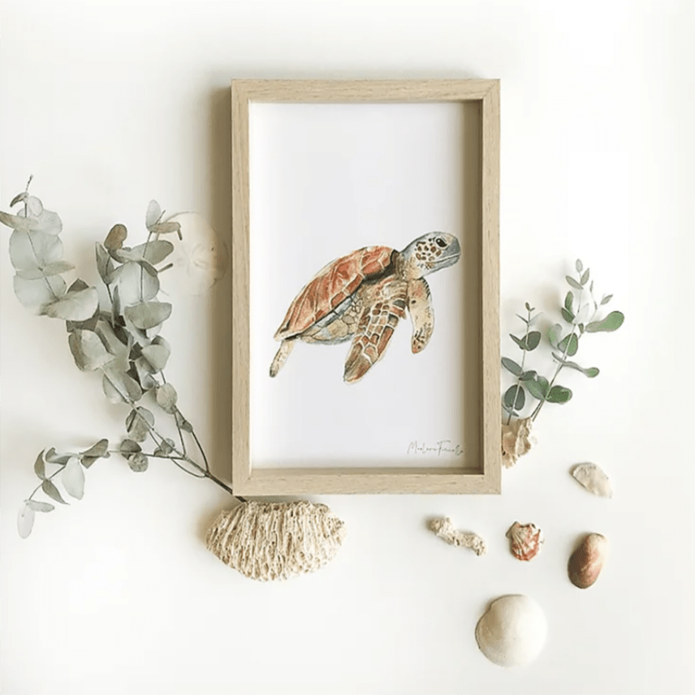 une affiche A4 tortue Les Aquarelles de Marlène, ambiance