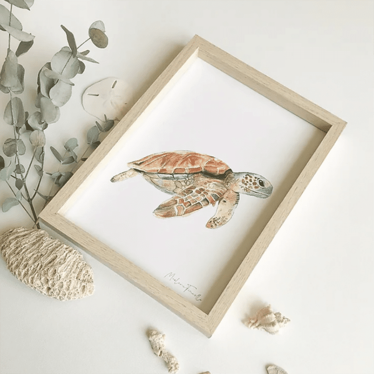 une affiche A4 tortue Les Aquarelles de Marlène, ambiance