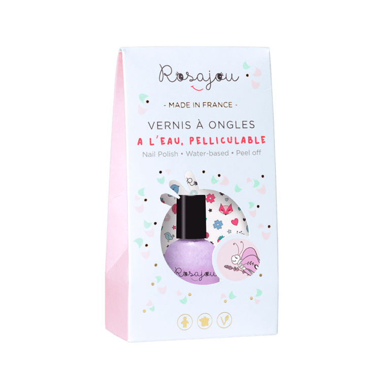 un vernis + tatouage violet "lavande" Rosajou, vue de face sur fond blanc