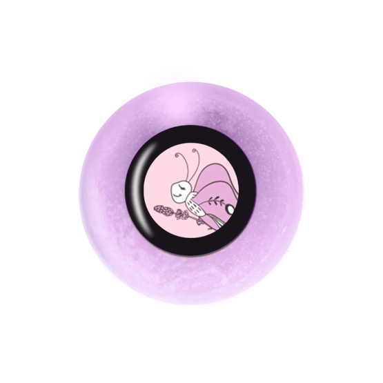 un vernis + tatouage violet "lavande" Rosajou, vue du dessous sur fond blanc