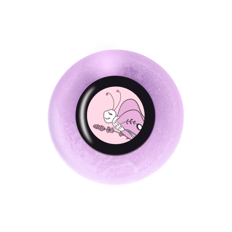 un vernis + tatouage violet "lavande" Rosajou, vue du dessous sur fond blanc