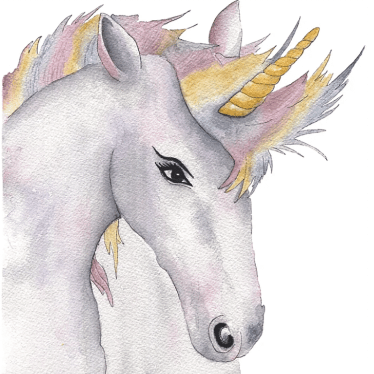 une affiche A4 licorne les aquarelle de marlène, vue de face sur fond blanc