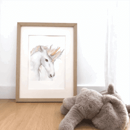 une affiche A4 licorne les aquarelle de marlène, ambiance