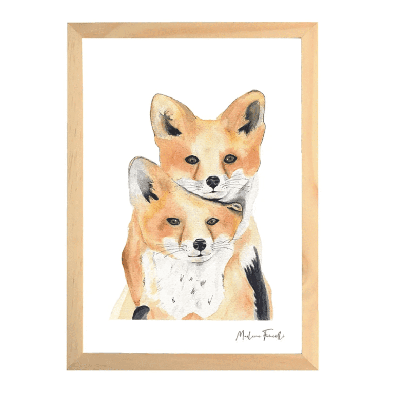 une affiche A4 renardeaux Les Aquarelle de Marlène, vue de face sur fond blanc