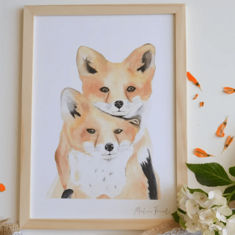 une affiche A4 renardeaux Les Aquarelle de Marlène, ambiance