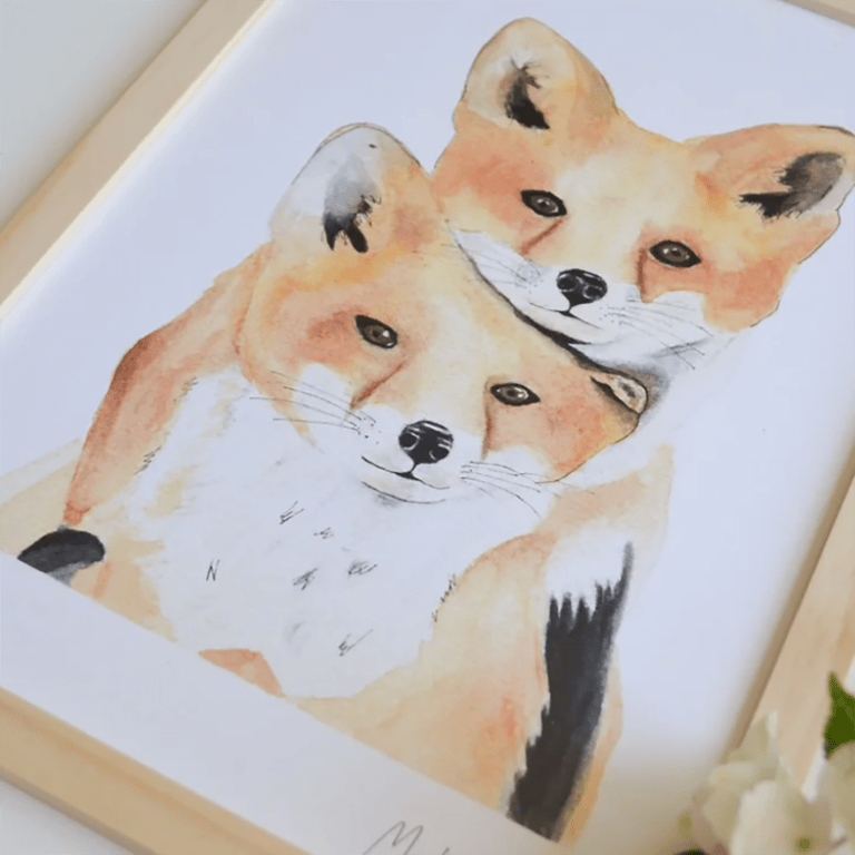 une affiche A4 renardeaux Les Aquarelle de Marlène, ambiance