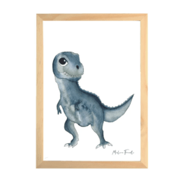 une affiche A4 T-rex Les Aquarelles de Marlène, vue de face sur fond blanc