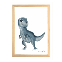 une affiche A4 T-rex Les Aquarelles de Marlène, vue de face sur fond blanc