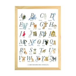 Une affiche A3 abécédaire de la nature Les Aquarelles de Marlène, vue de face sur fond blanc