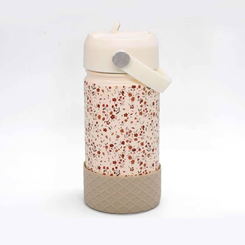une gourde isotherme champ de fleurs Mrs Ertha, vue de face sur fond blanc