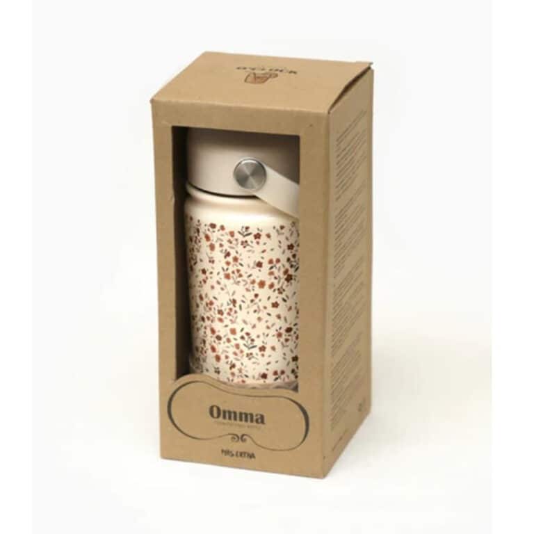 une gourde isotherme champ de fleurs Mrs Ertha, vue de face sur fond blanc