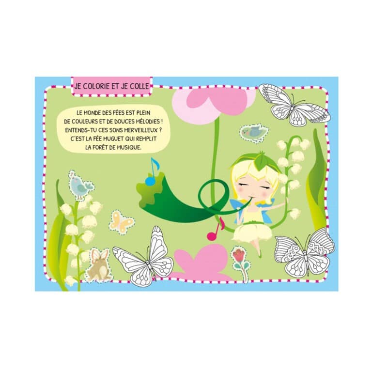 un coffret sur le thème des fées Sassi, livre ouvert, vue de face sur fond blanc
