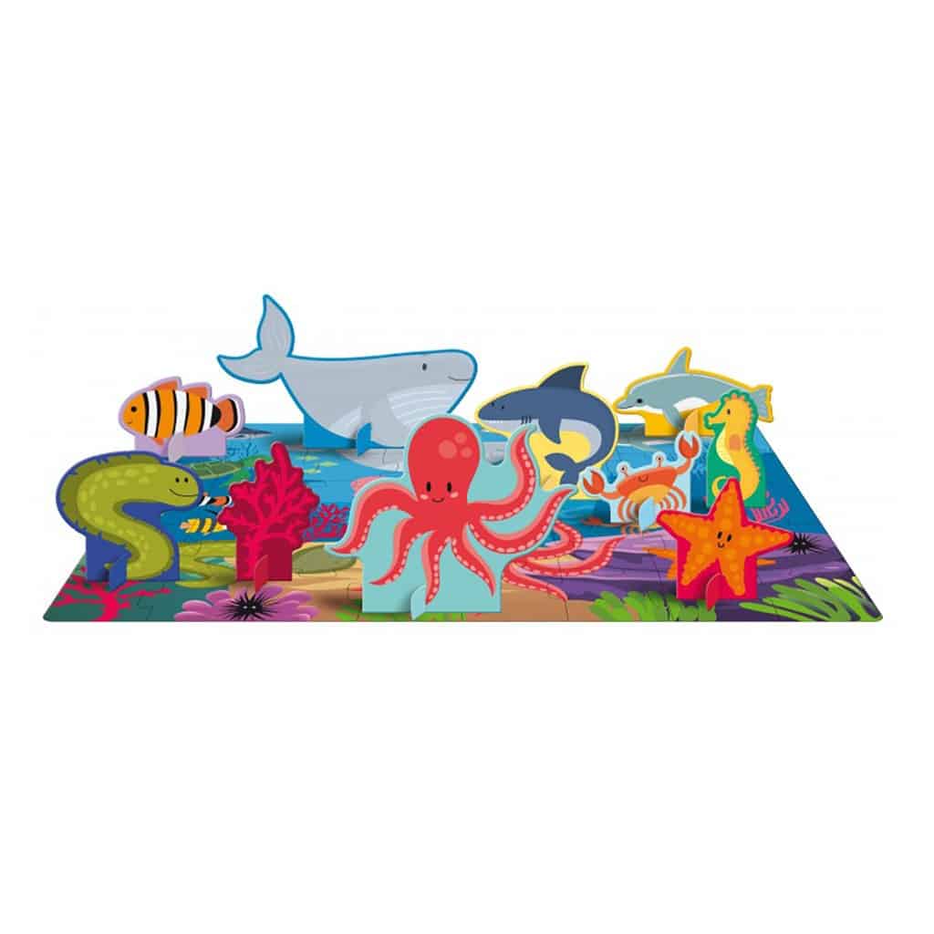 livre et puzzle apprends les mots de la mer sassi détail figurines sur fond blanc