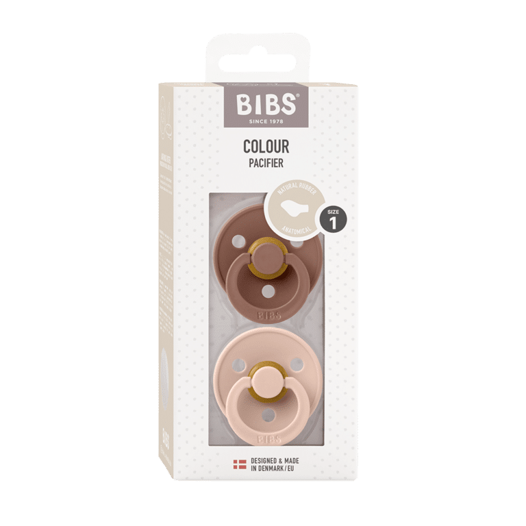 tétines rose blush et terracotta bibs forme anatomique détail boîte sur fond blanc