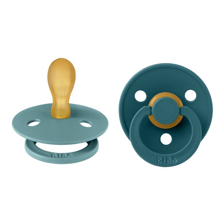 tétines colour bleu océan et bleu pétrole forme symétrique bibs sur fond blanc