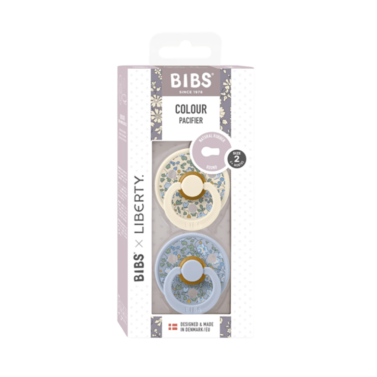 tétines colour liberty eloïse dusty blue mix bibs détail boîte sur fond blanc