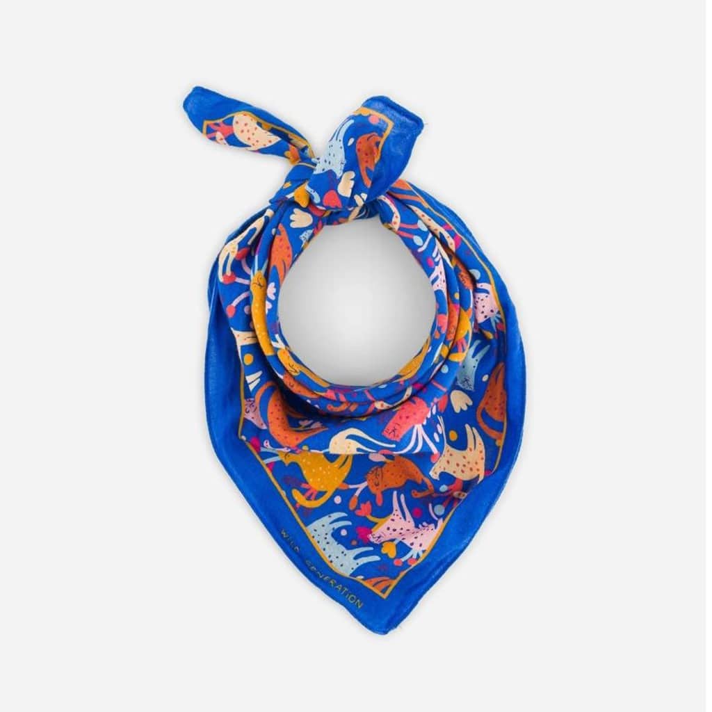 foulard enfant funky léo bleu fond blanc