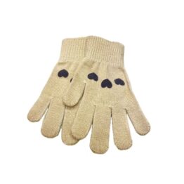 une paire de gants beige avec de petits cœurs Konges Slojd, vue de face sur fond blanc