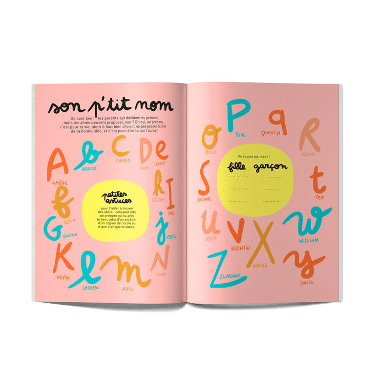 cahier bientôt grand frère bientôt grande soeur minus edition détail doule page sur fond blanc