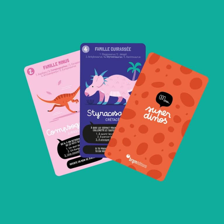 jeu de 7 familles super dinos minus edition détail cartes sur fond vert