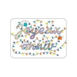 une carte joyeux anniversaire guirlande lumineuse CARTESDART, vue de face sur fond blanc