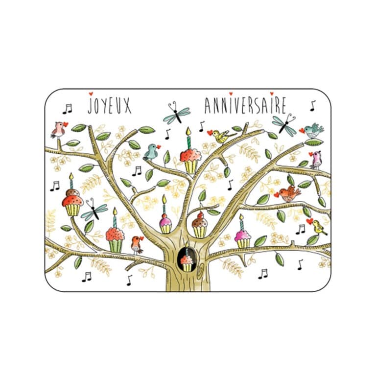 une carte joyeux anniversaire cupcake CARTESDART, vue de face sur fond blanc