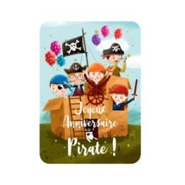 une carte joyeux anniversaire pirates CARTESDART, vue de face sur fond blanc