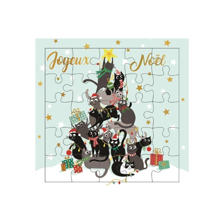 carte puzzle joyeux noël, vue de face sur fond blanc