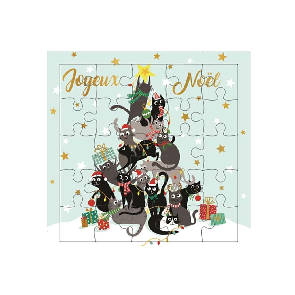 carte puzzle joyeux noël, vue de face sur fond blanc
