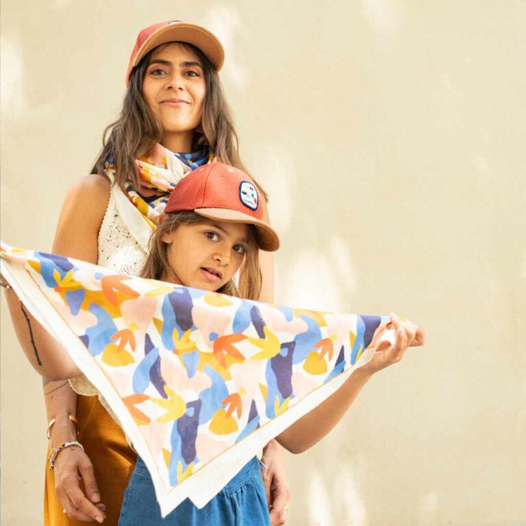 duo mère fille foulard flower power écru