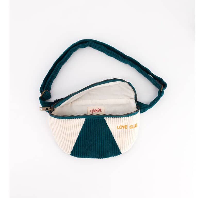 un sac banane enfant pétrole chamaye, vue de face sur fond blanc