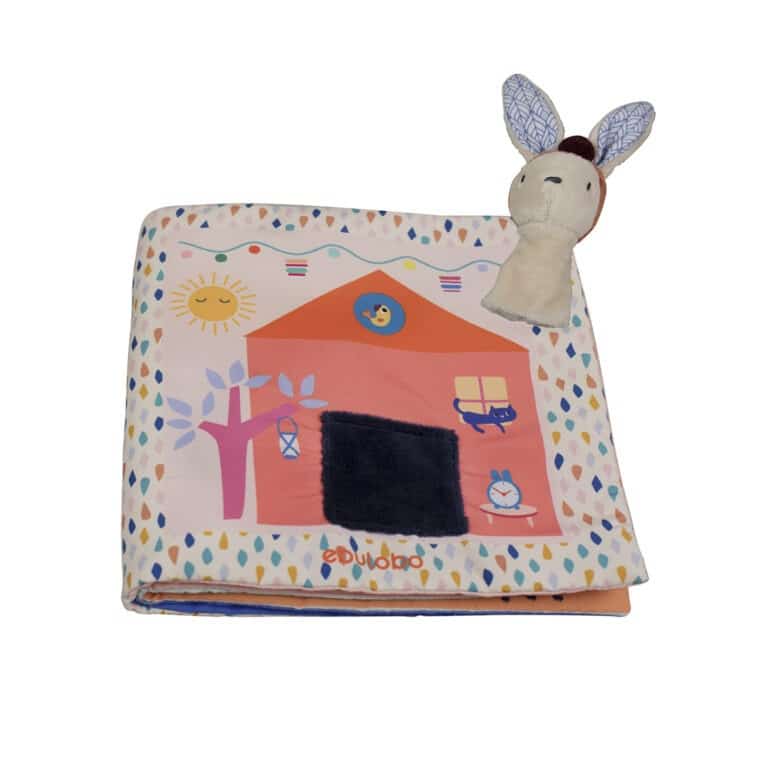 livre pop up ebulobo et sa marionnette de doigt lapin sur fond blanc