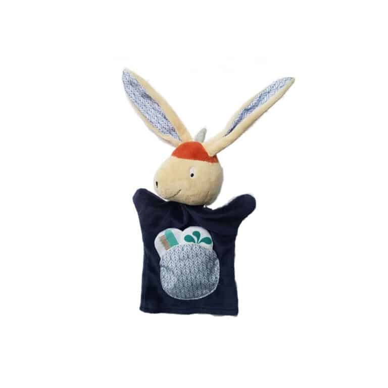 marionnette gabin le lapin ebulobo sur fond blanc