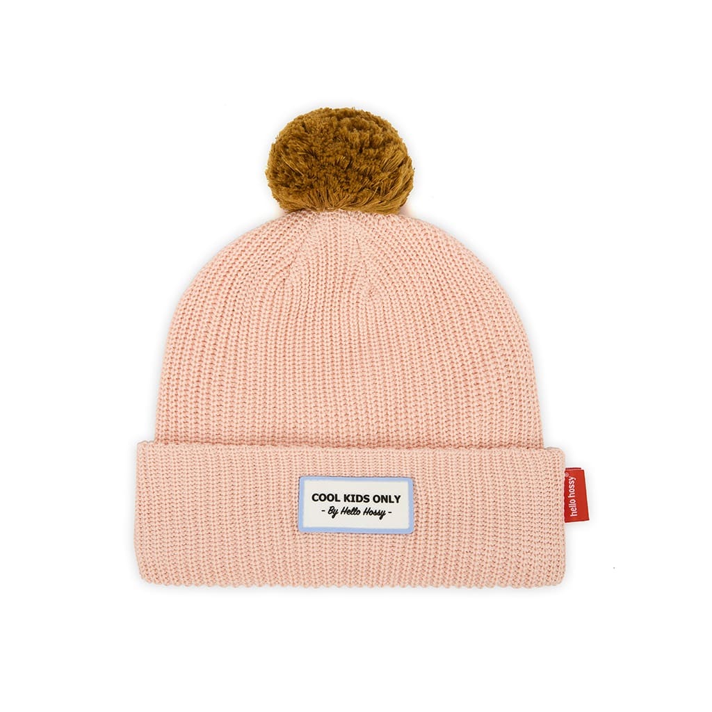 bonnet enfant block peachy hello hossy avec pompon sur fond blanc