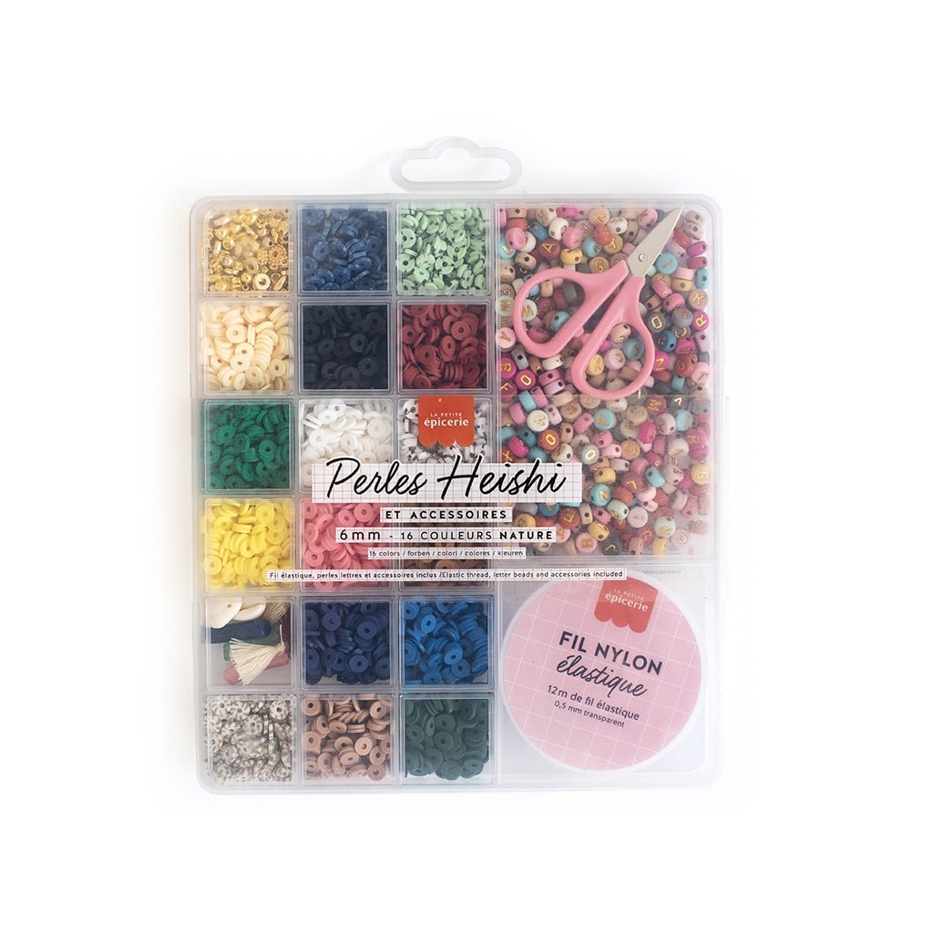 boîte de perles heishi et accessoires 6mm naturelle la petite épicerie sur fond blanc