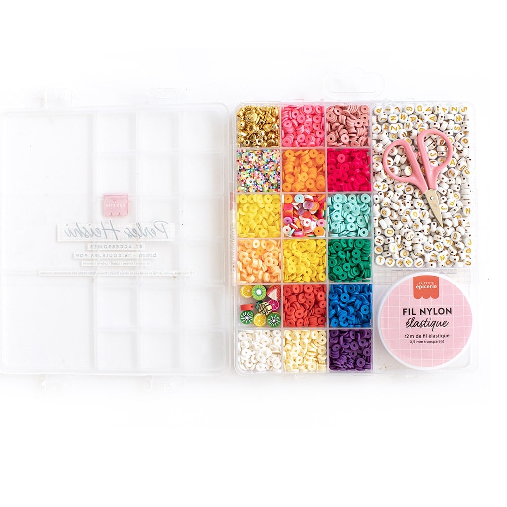boîte de perles heishi et accessoires 6mm pop la petite épicerie boîte ouverte sur fond blanc