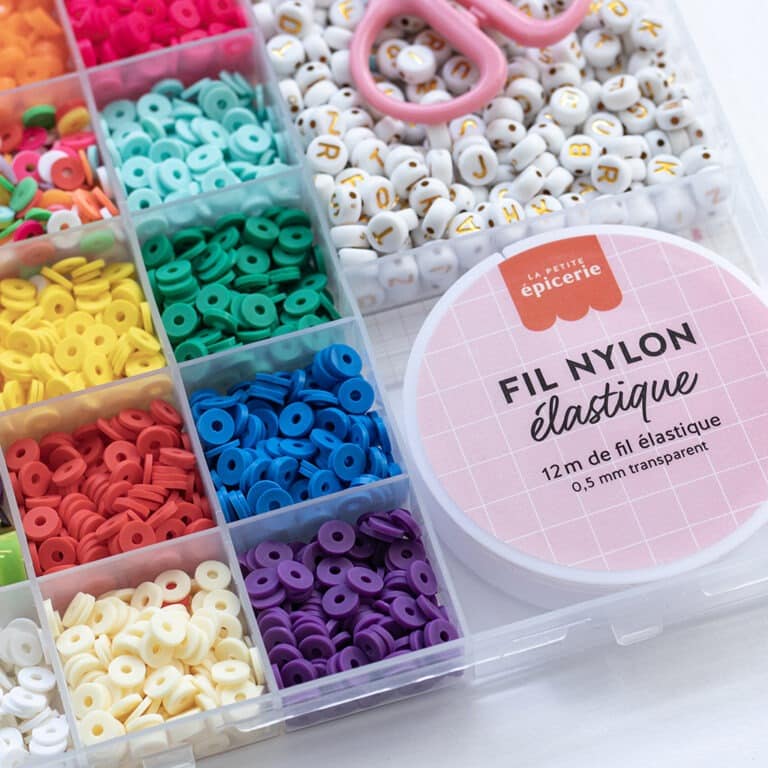 boîte de perles heishi et accessoires 6mm pop la petite épicerie détail fil nylon