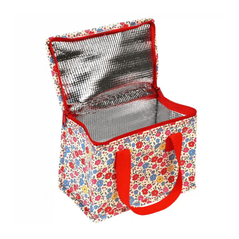 sac repas isotherme petites fleurs rl vue intérieur sur fond blanc
