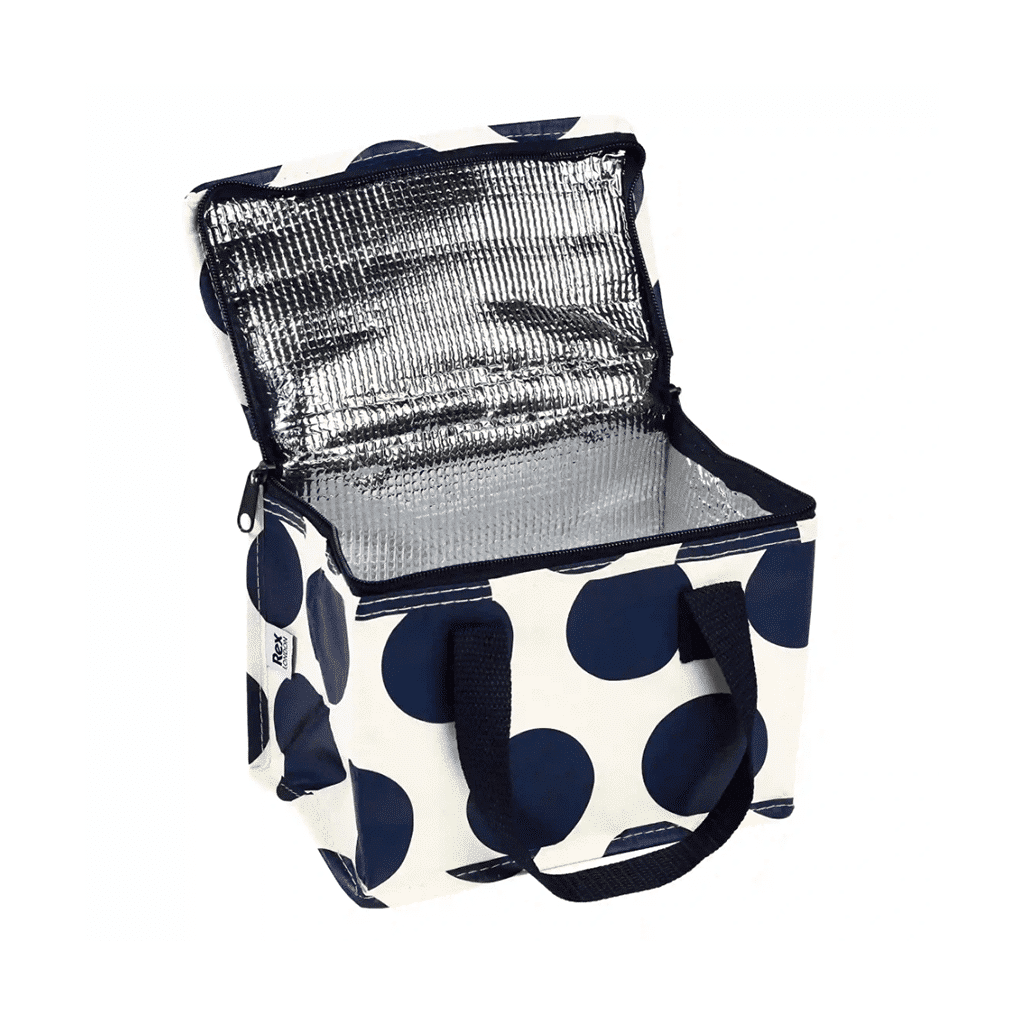 sac repas isotherme pois bleu marine rl vue intérieur sac repas sur fond blanc