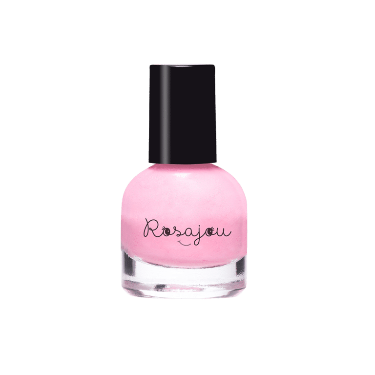 un coffret de maquillage années 20 Rosajou, vue sur le vernis rose, sur fond blanc