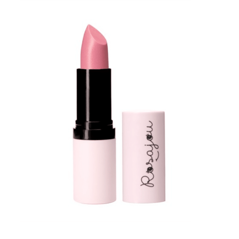 un coffret de maquillage années 20 Rosajou, vue sur le rouge à lèvre rose, sur fond blanc