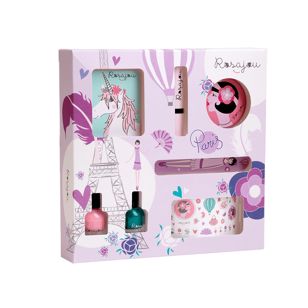 un coffret de maquillage années 20 Rosajou, vue de face sur fond blanc