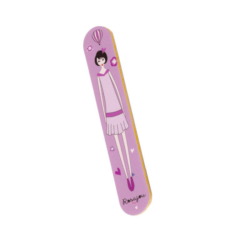 un coffret de maquillage années 20 Rosajou, vue sur la lime à ongle, sur fond blanc