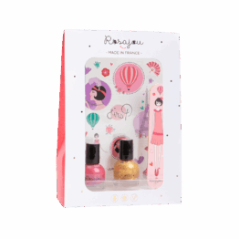 un coffret de deux vernis doré et rose Rosajou, vue de face sur fond blanc